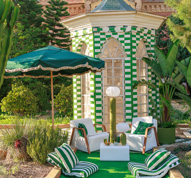 Chapéu de Sol vintage verde com franjas TULUM ø230