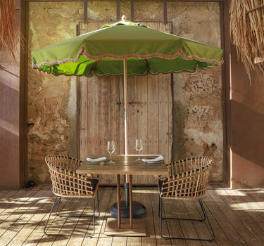 Chapéu de Sol vintage verde com franjas TULUM ø230